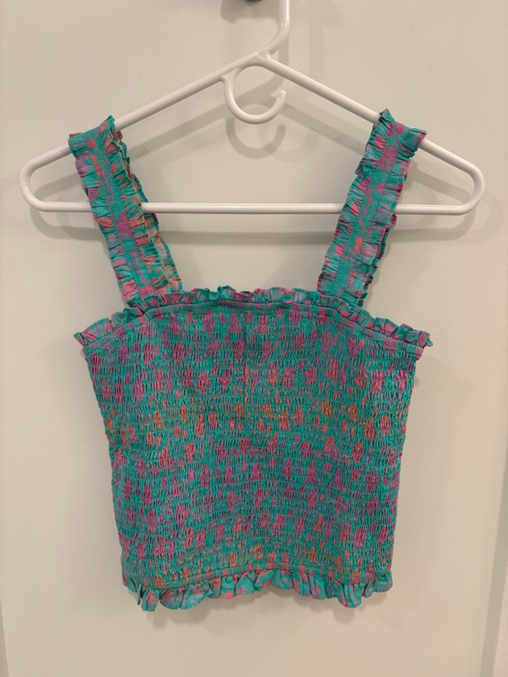 Celina Moon Turquoise Pink Smocked Ruffle Tank Top Size Small